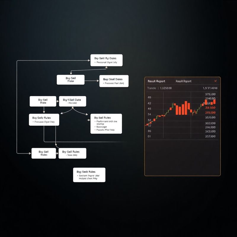 Vizualizace backtestingu s vývojovým diagramem pravidel a reportem