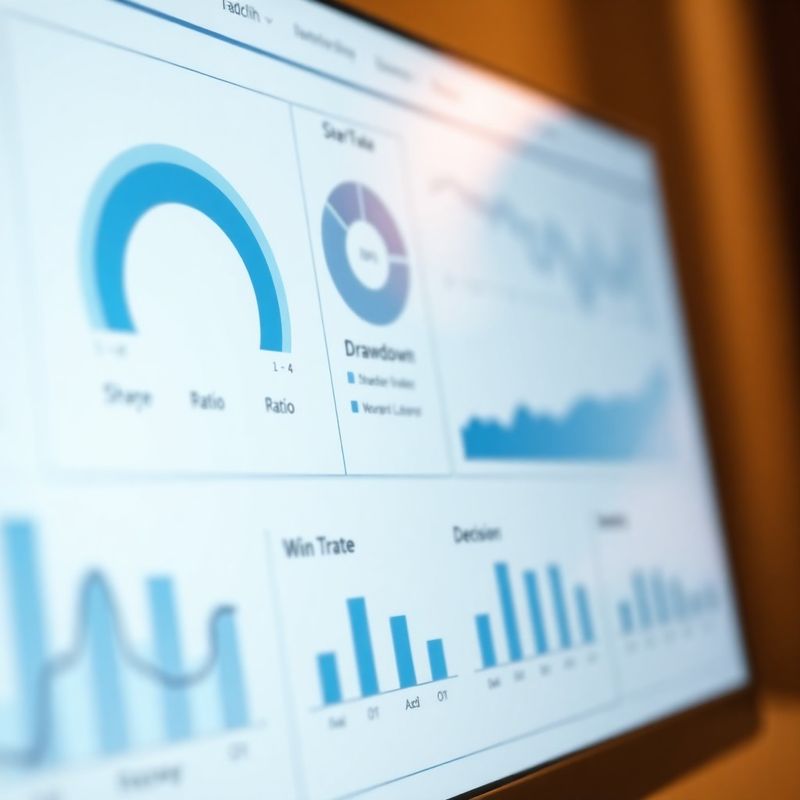 Analytický dashboard s Sharpe ratio, drawdownem a win-rate grafy